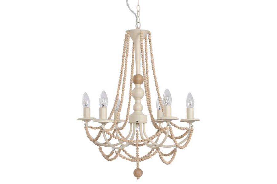 Lampa sufitowa kandelabr z drewnianymi perłami  - Item International