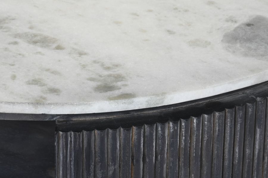 Ława drewniana okrągła Marmur z lamelami czarna