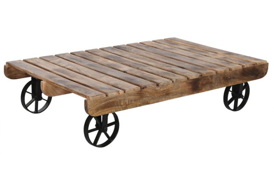Ława Drift z drewna mango na kółkach