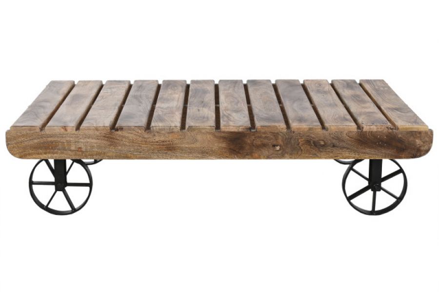 Ława Drift z drewna mango na kółkach