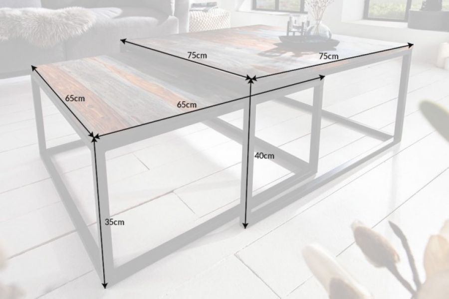 Ława Elements zestaw 2 szt drewno sheesham przydymione szare  - Invicta Interior