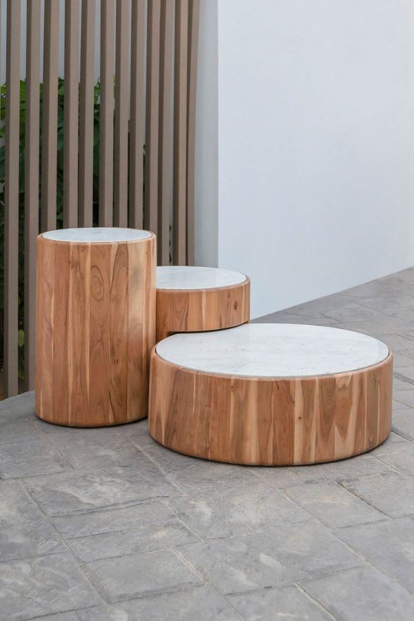 Ława okrągła drewniana Modern z marmurowym blatem - Item International