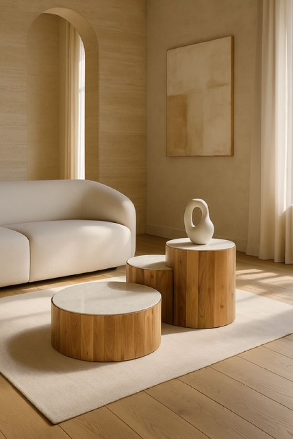 Ława okrągła drewniana Modern z marmurowym blatem - Item International