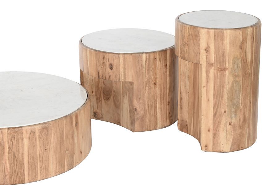 Ława okrągła drewniana Modern z marmurowym blatem - Item International