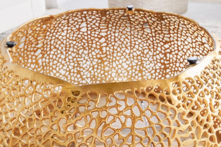 Ława stolik kawowy Abstract Leaf 80 cm złoty drewno mango - Invicta Interior