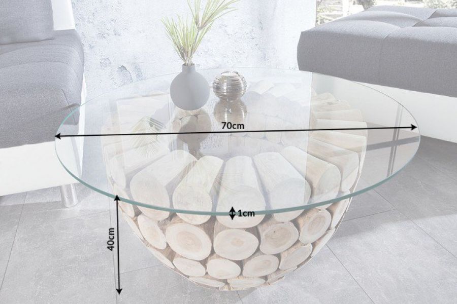 Ława Stolik Pure Nature 70 cm teak szklany - Invicta Interior