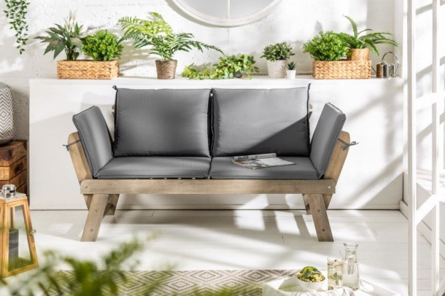 Sofa ogrodowa Modular drewno akacjowe szara - Invicta Interior