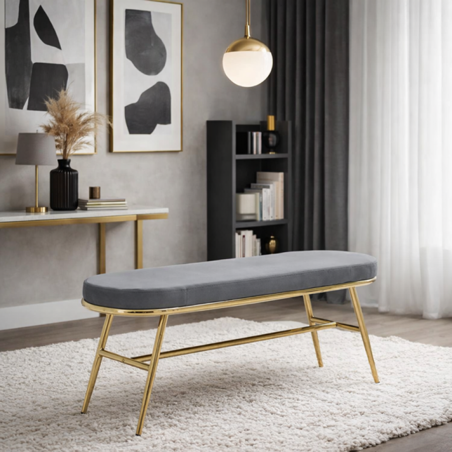 Ławka Ottoman szary aksamitny 