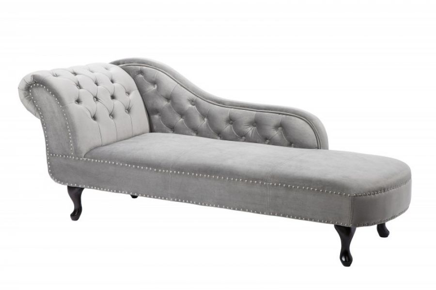 Leżanka Szezlong Chesterfield Recamiere srebrna szara  - Invicta Interior