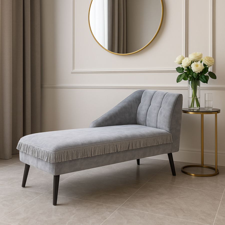 Leżanka Szezlong z Frędzlami szara - Inart