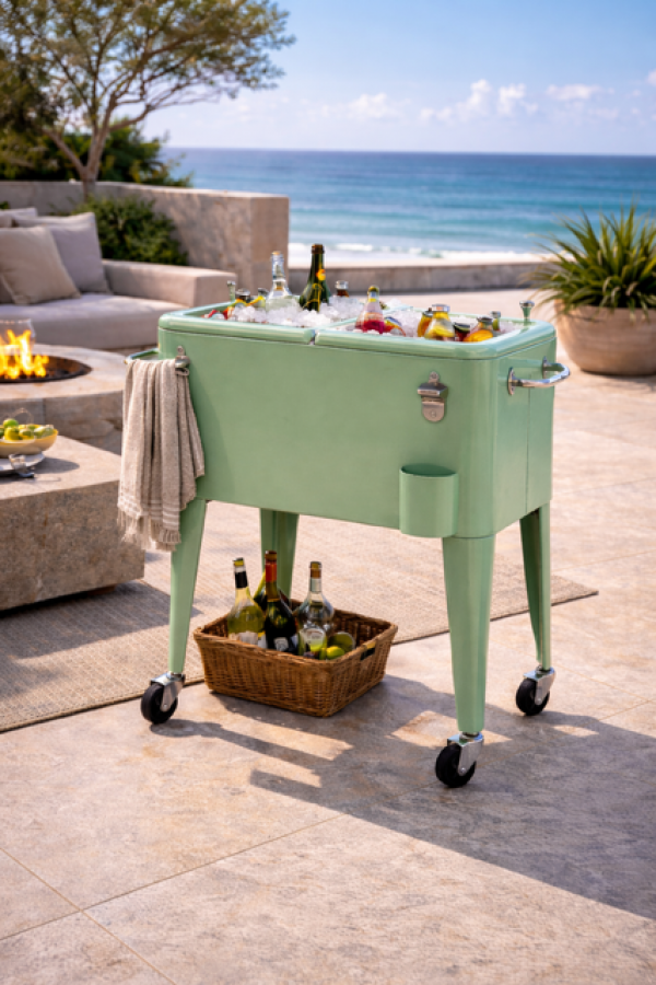 Lodówka retro ogrodowa na kółkach miętowa