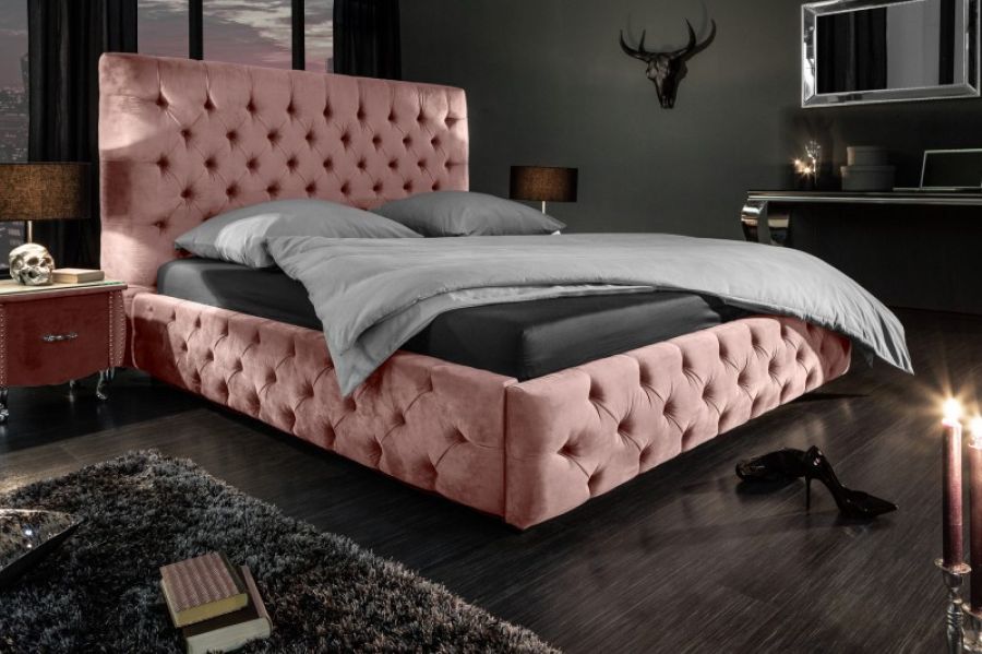 Łóżko Paris 160x200 cm aksamitne różowe - Invicta Interior