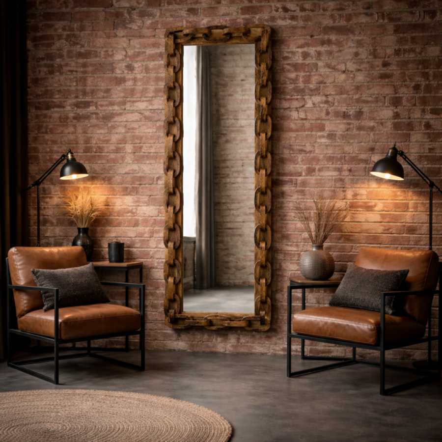 Lustro Chain drewniane  - Inart