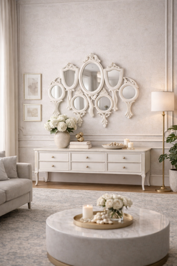 Lustro Classic Elegant Wood białe   - Inart