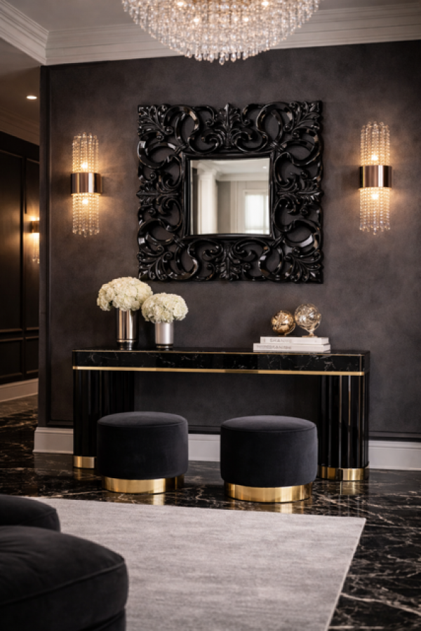 Lustro Italian Baroque Venice czarne - Invicta Interior