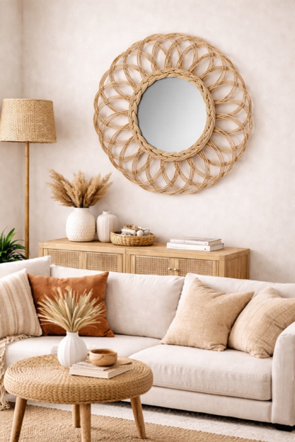 Lustro ratanowe Boho Bloom 50cm - Atmosphera