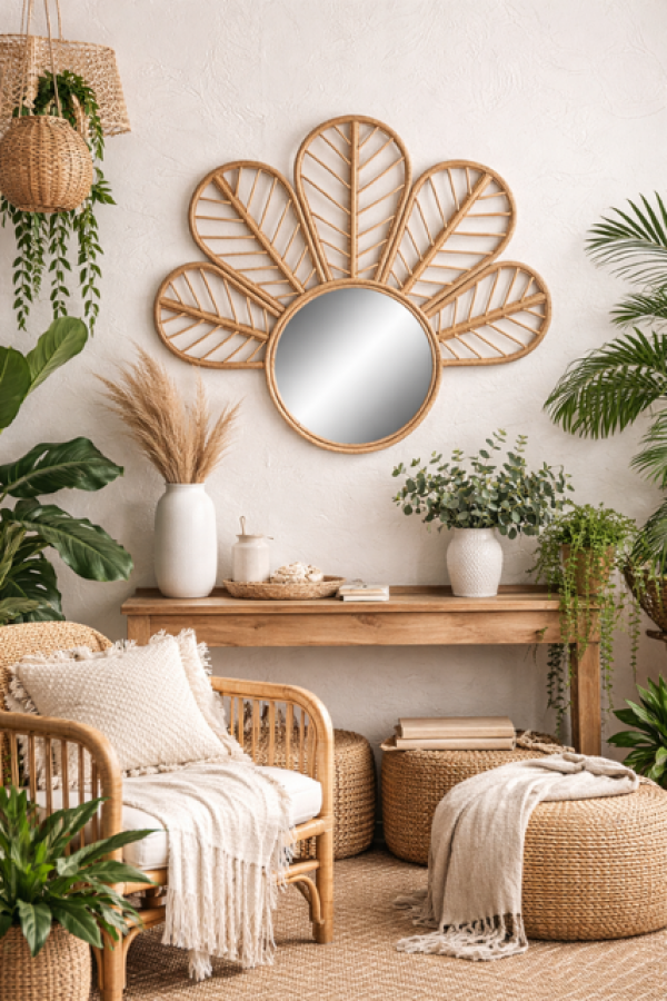 Lustro rattanowe Peacock 70 cm  - Item International