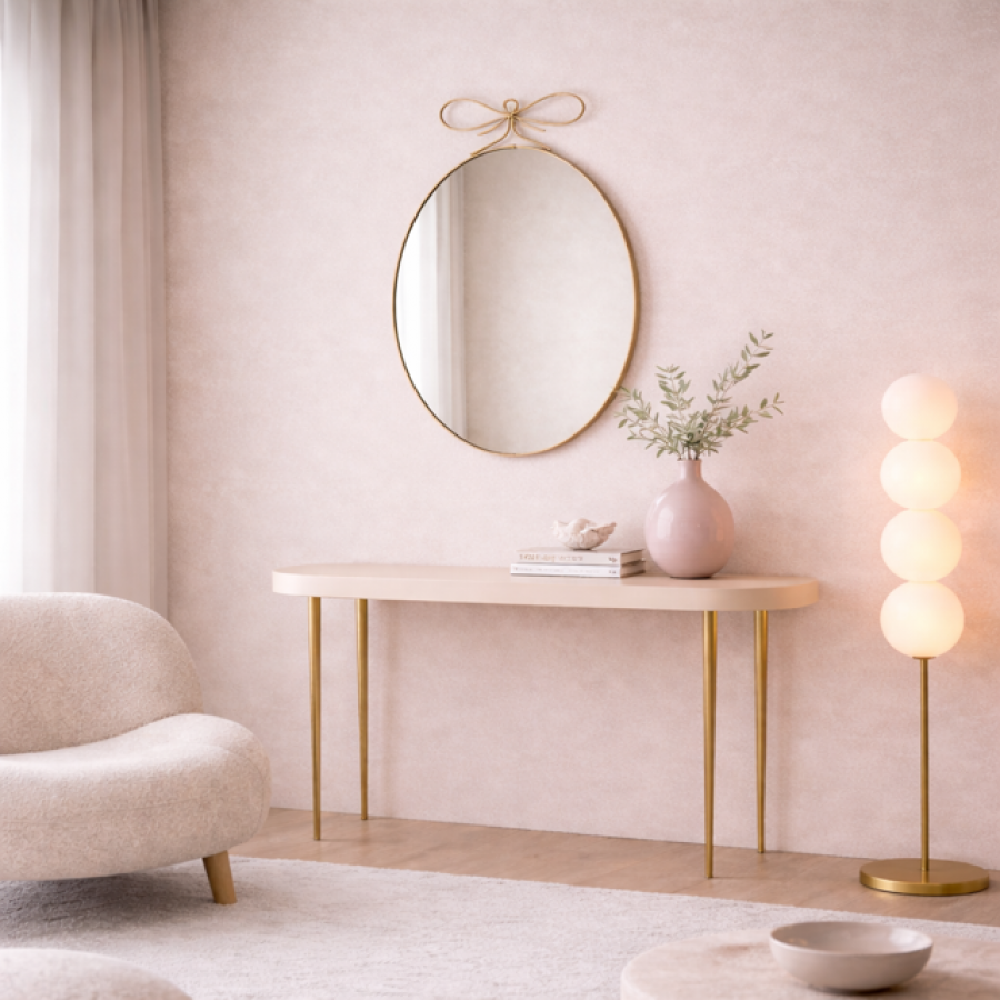 Lustro ścienne złote z kokardką - Item International