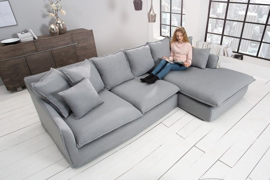 Narożnik Sofa Heaven rustykalny lniany szary  - Invicta Interior