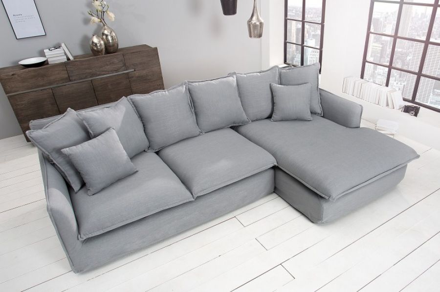 Narożnik Sofa Heaven rustykalny lniany szary  - Invicta Interior