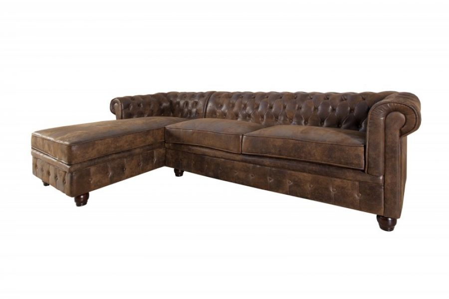 Narożnik sofa narożna Chesterfield antik brown ottoman lewy - Invicta Interior