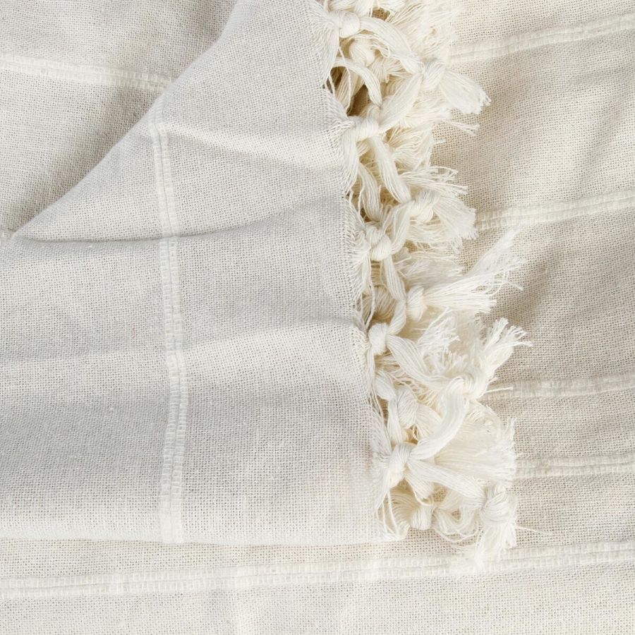 Narzuta pled boho z frędzlami 230x250 ivory - Atmosphera