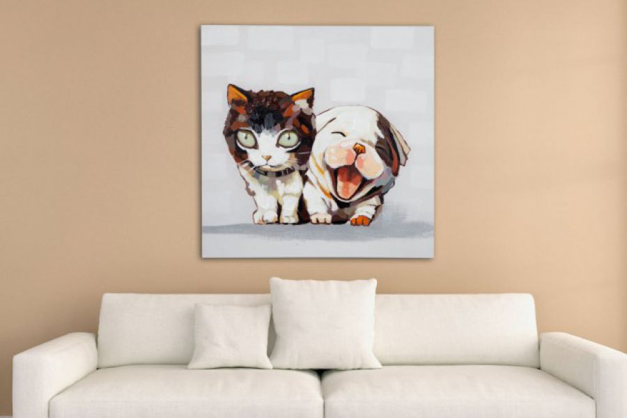 Obraz olejny Pop Art Cat and Dog 50 x 50 - Invicta Interior