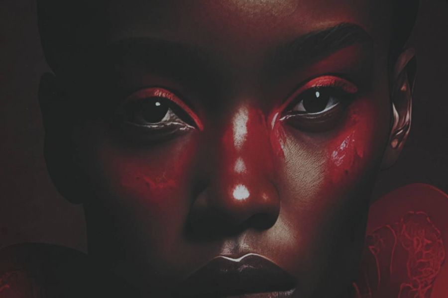 Obraz szklany Woman in red 120x120 cm