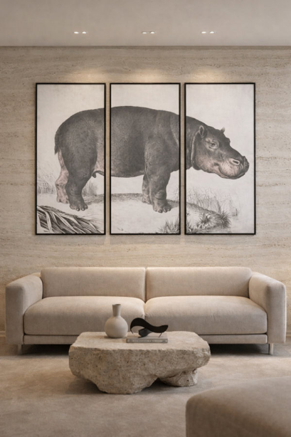 Obraz tryptyk Hipopotam