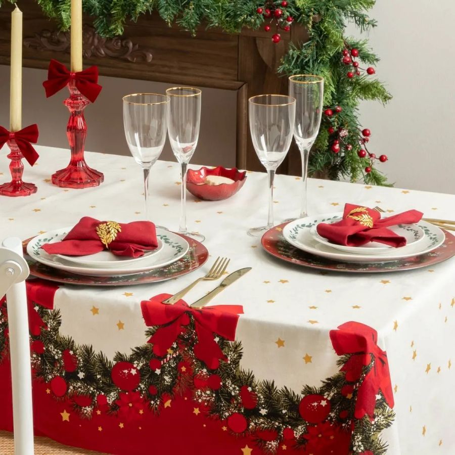 Obrus świąteczny Kokardka 140x240 czerwony