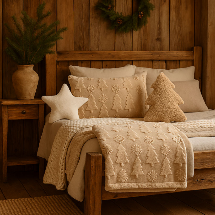 Poduszka dekoracyjna Choinka brązowa boucle