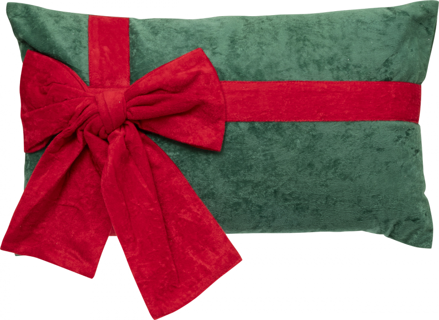 Poduszka Gift zielona z czerwoną kokardą