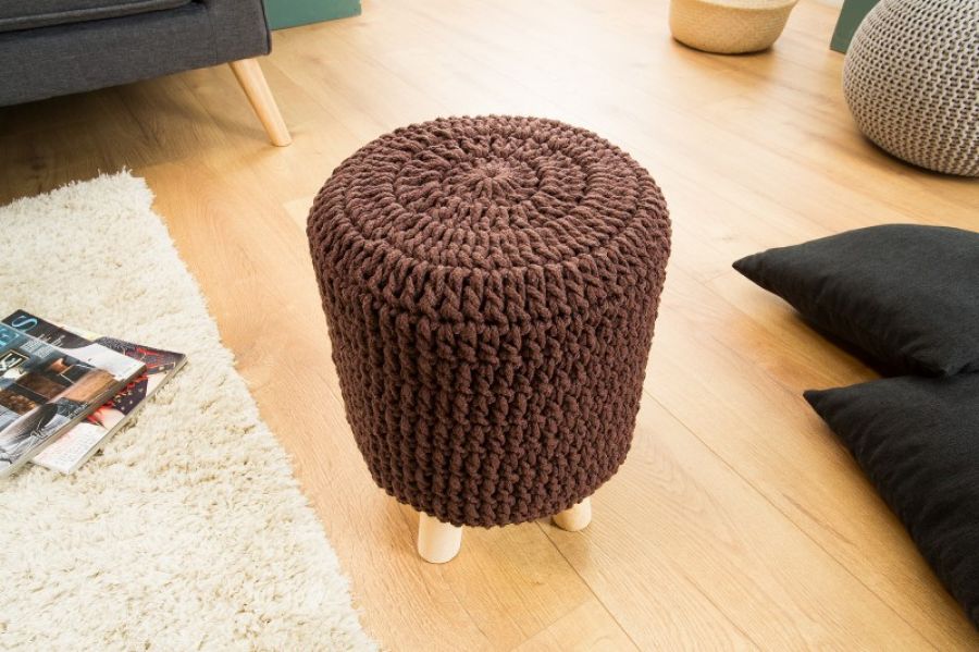 Puf Stołek dziergany Leeds 41 cm brązowy - Invicta Interior