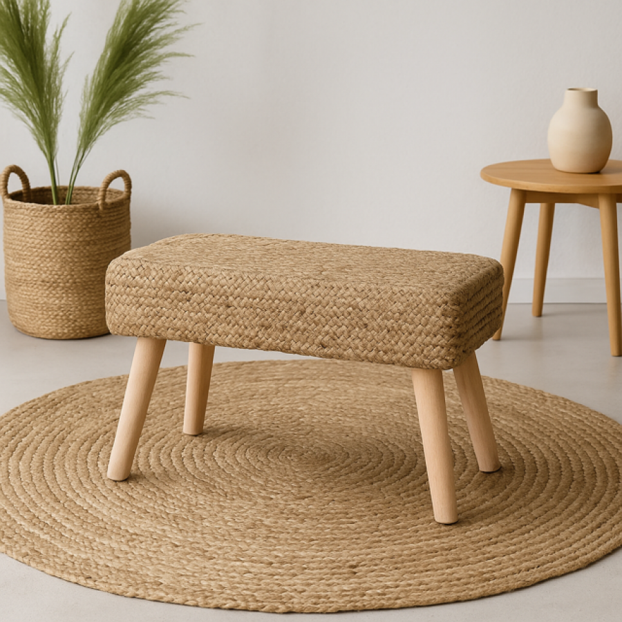Puf taboret jutowy z drewna - Item International