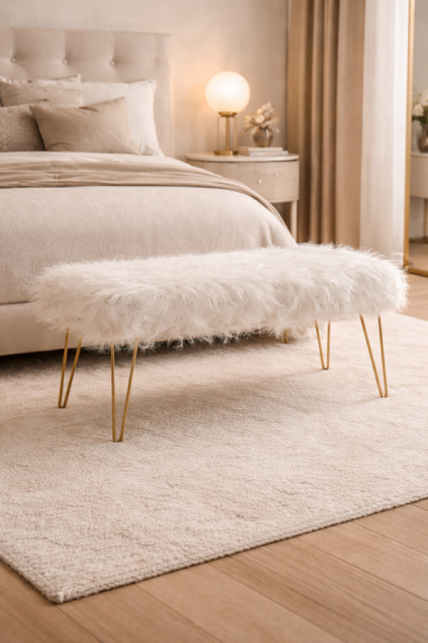 Puf złoty ławka z białym futerkiem - Item International