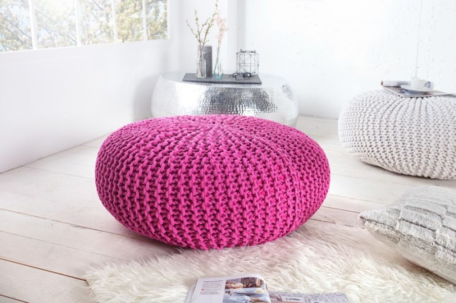 Pufa Stolik Wolle Ball Pouf Leeds XXL różowa 70 cm  - Invicta Interior