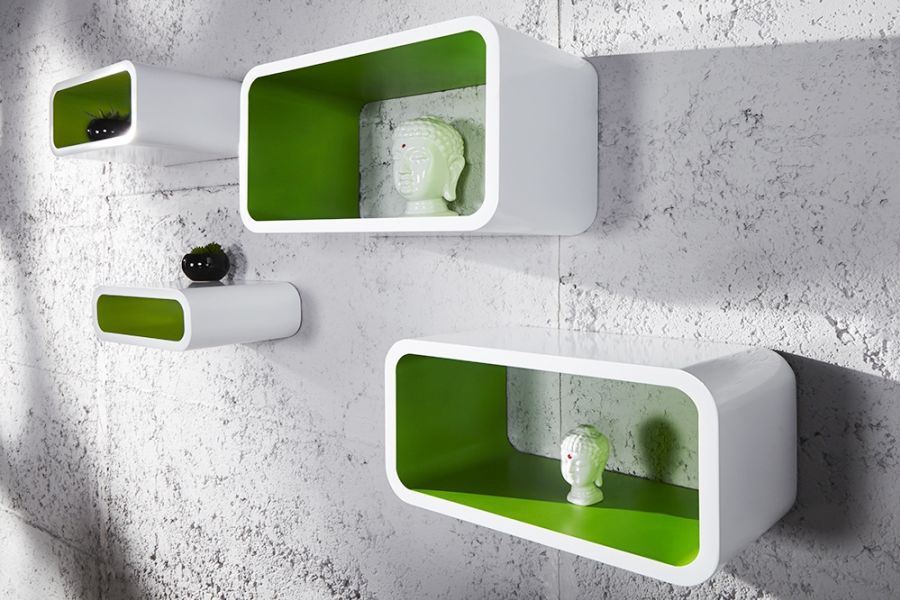 Regały Lounge białe & zielone zestaw 4 szt na ścianę  - Invicta Interior