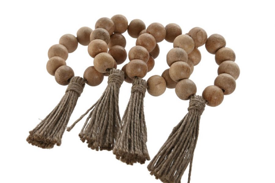 Ringi na serwetki boho z koralikami z drewna zestaw  - Item International