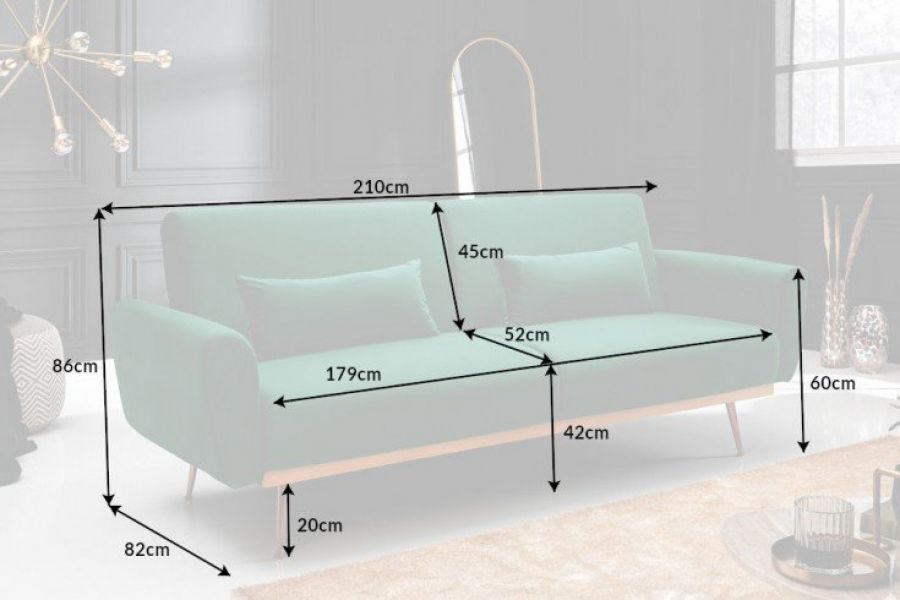 Sofa Bellezza 208 cm aksamitna zielona - Invicta Interior