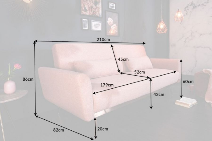 Sofa Bellezza 210 cm różowa  - Invicta Interior