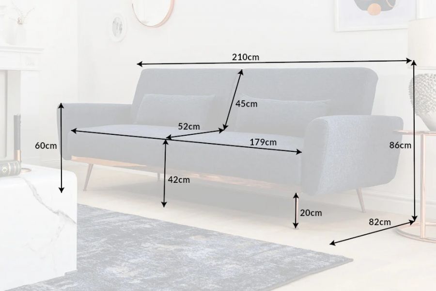 Sofa Bellezza 208cm niebieska - Invicta Interior