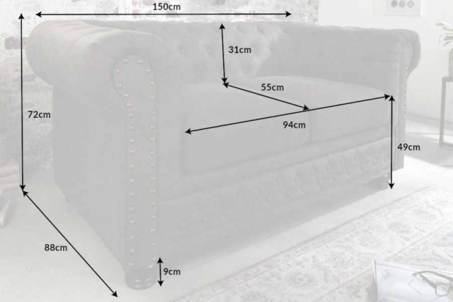 Sofa Chesterfield 2 antik look szara  - Invicta Interior