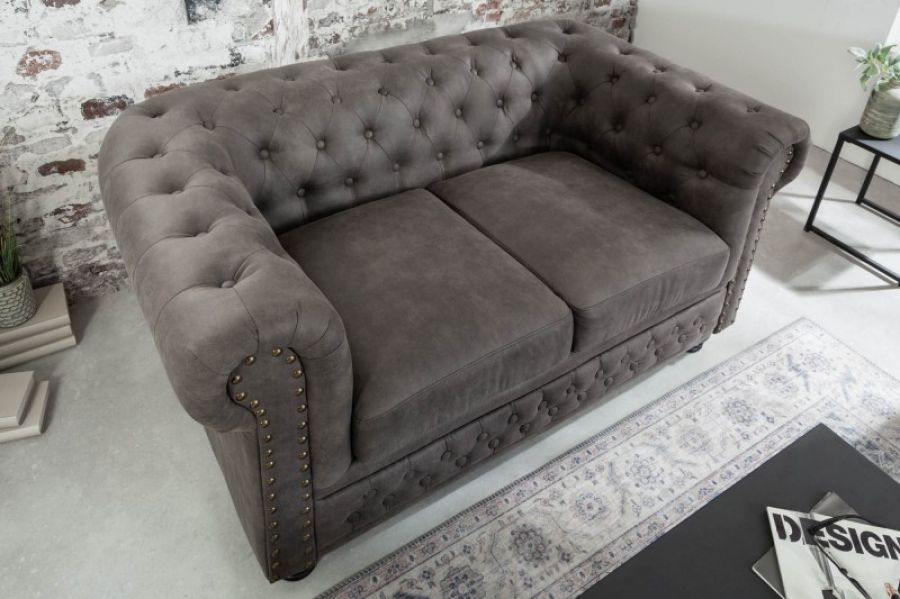 Sofa Chesterfield 2 antik look szara  - Invicta Interior