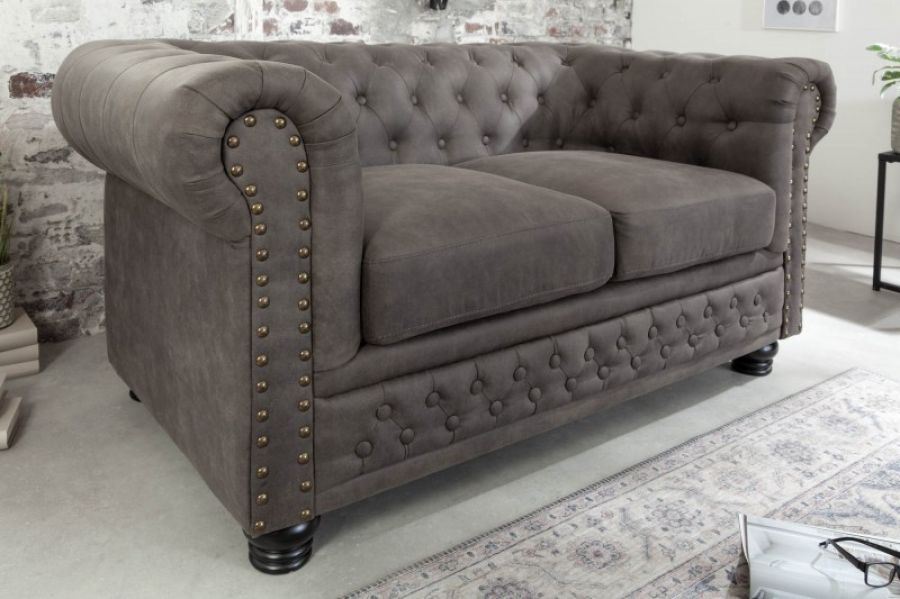 Sofa Chesterfield 2 antik look szara  - Invicta Interior