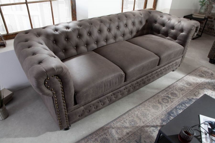 Sofa Chesterfield 3 antik look szara - Invicta Interior