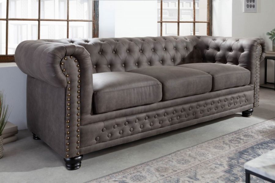 Sofa Chesterfield 3 antik look szara - Invicta Interior