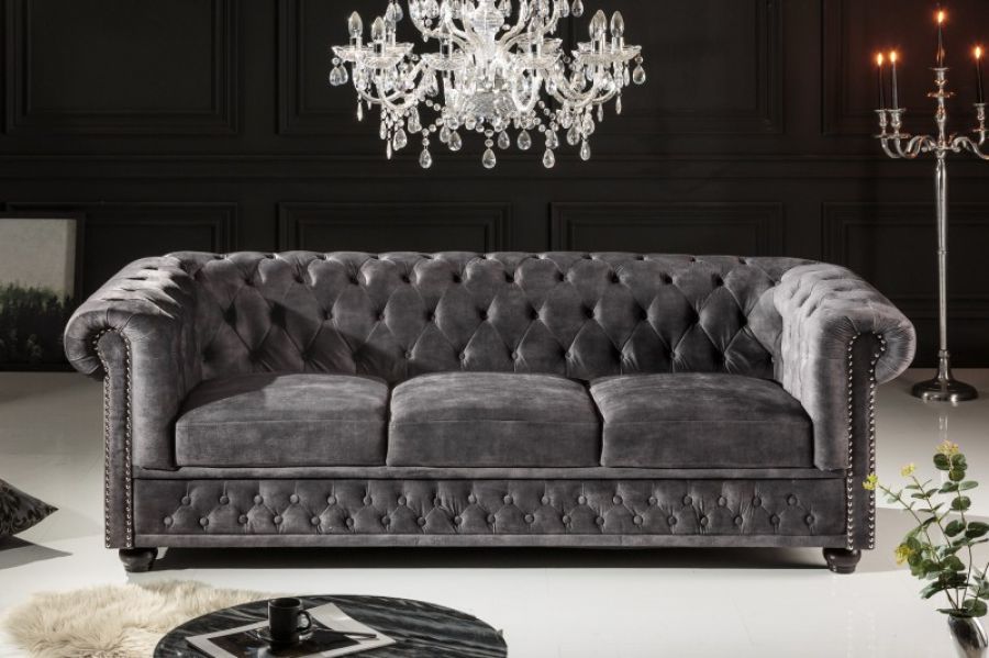 Sofa Chesterfield aksamitna szara - Invicta Interior