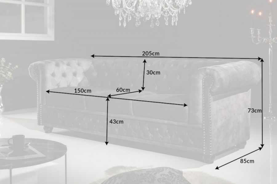 Sofa Chesterfield aksamitna szara - Invicta Interior
