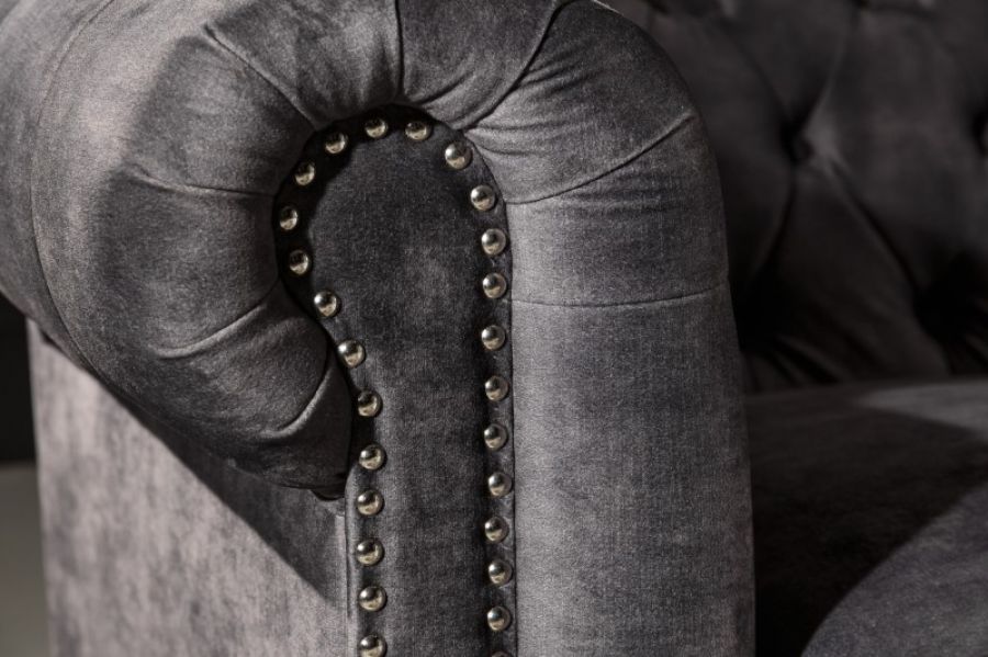 Sofa Chesterfield aksamitna szara - Invicta Interior