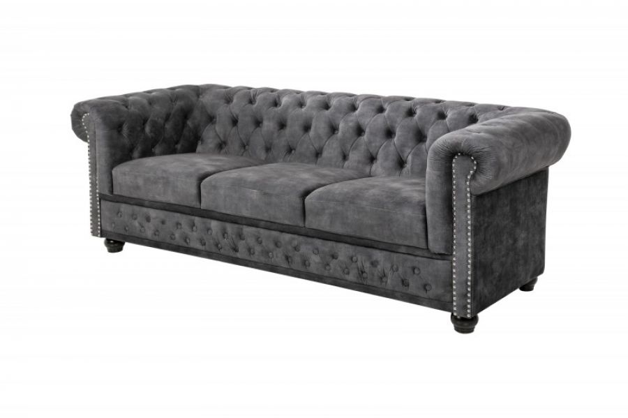 Sofa Chesterfield aksamitna szara